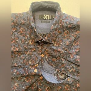 LE31 Simons - cotton dark floral print dress shirt Size Medium